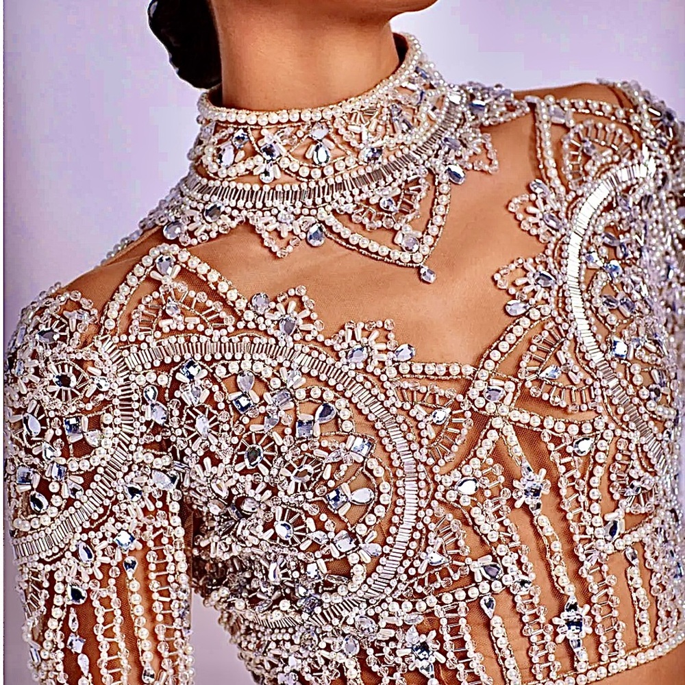 HAND BEADED TULLÈ CROPPED TOP